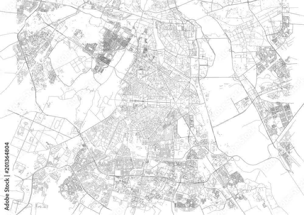 Cartina di Nuova Delhi, vista satellitare, città, India. Strade della città. Capitale