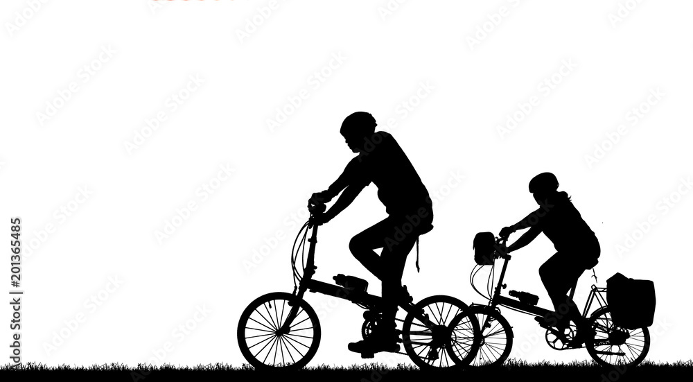 Fototapeta premium Sylwetka przyjaciela grupy i rower relaksujący na białym tle