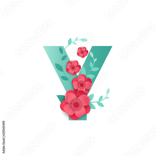 Color Letter Y with beautiful flowers
