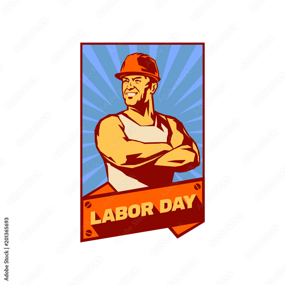 Worker day or labor day. May 1 .The day of the workers solidarity. Vector logo illustration.   first may