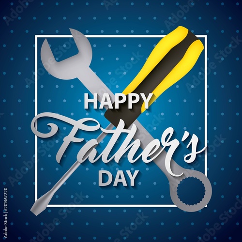 happy fathers day stripes background screwdriver key tools vector illustration