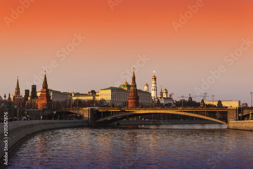 Evening over Moscow-river and Kremlin, Moscow, Russia.