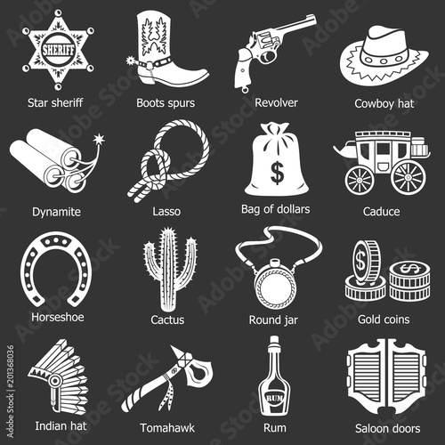 Wild west icons set vector white isolated on grey background 