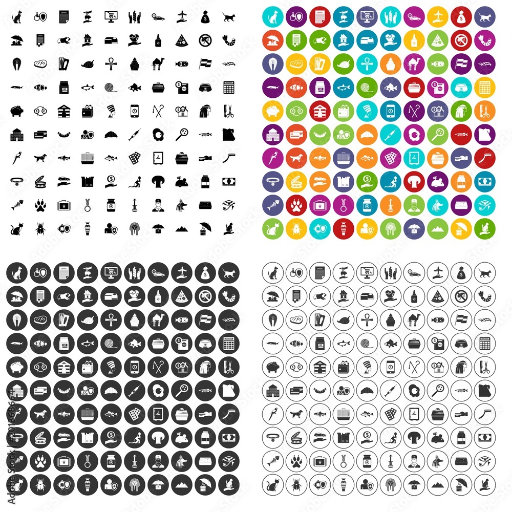 100 cat icons set vector in 4 variant for any web design isolated on white