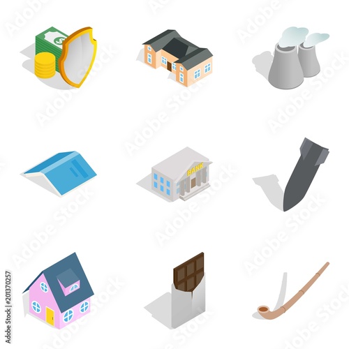 Fund available icons set. Isometric set of 9 fund available vector icons for web isolated on white background