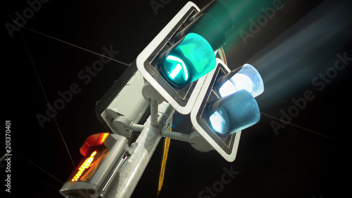 Traffic light green for cars and red for people, transportation, urban life