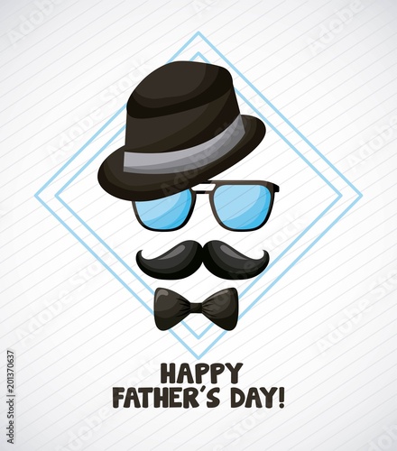 happy fathers day blue diamond with top hat glasses moustache elegant vector illustration