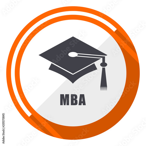 Mba flat design orange round vector icon in eps 10