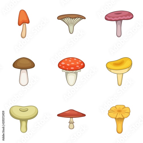 White mushroom icons set. Cartoon set of 9 white mushroom vector icons for web isolated on white background
