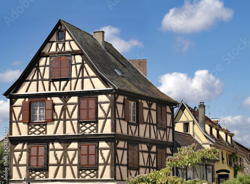 Typical house, visible wooden structure, in Alsace, France, Europe 