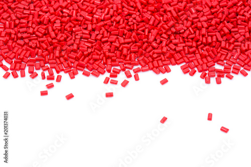 Red plastic polymer granules.
