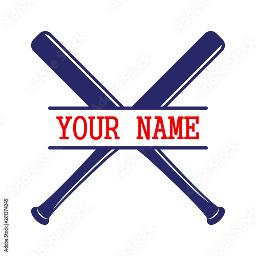 Baseball crossed bats - split monogram. Criss cross bats. Flat vector illustration