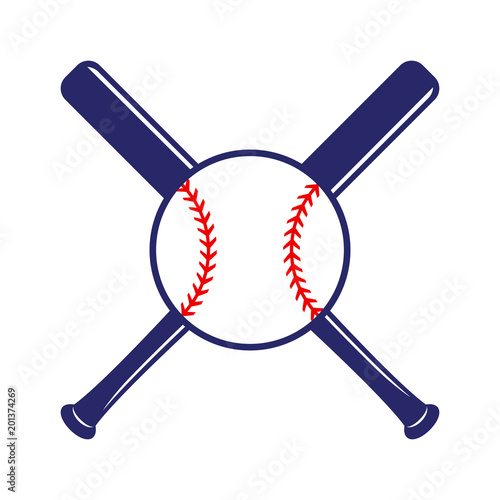 Baseball crossed bats with ball. Criss cross bats. Flat vector illustration