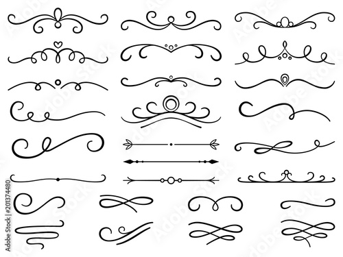 Hand drawn text dividers and vintage elements. Swirls and dividers for invitation and wedding design.