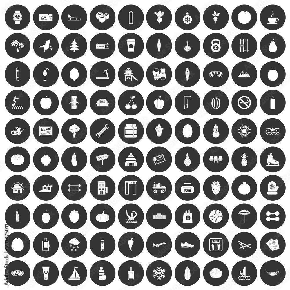 100 wellness icons set in simple style white on black circle color isolated on white background vector illustration 100 wellness icons set in simple style white on black circle color isolated on white background vector illustration