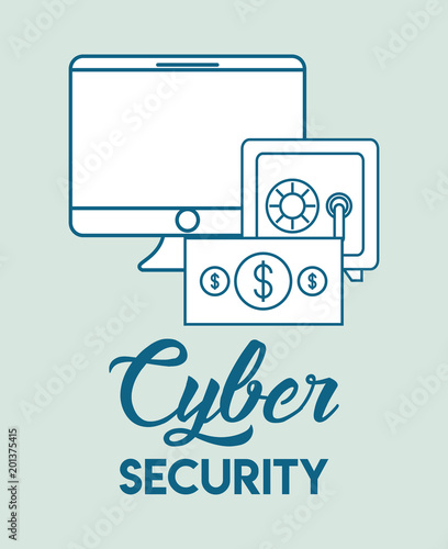 cyber security design with computer and related icons over green background, vector illustration