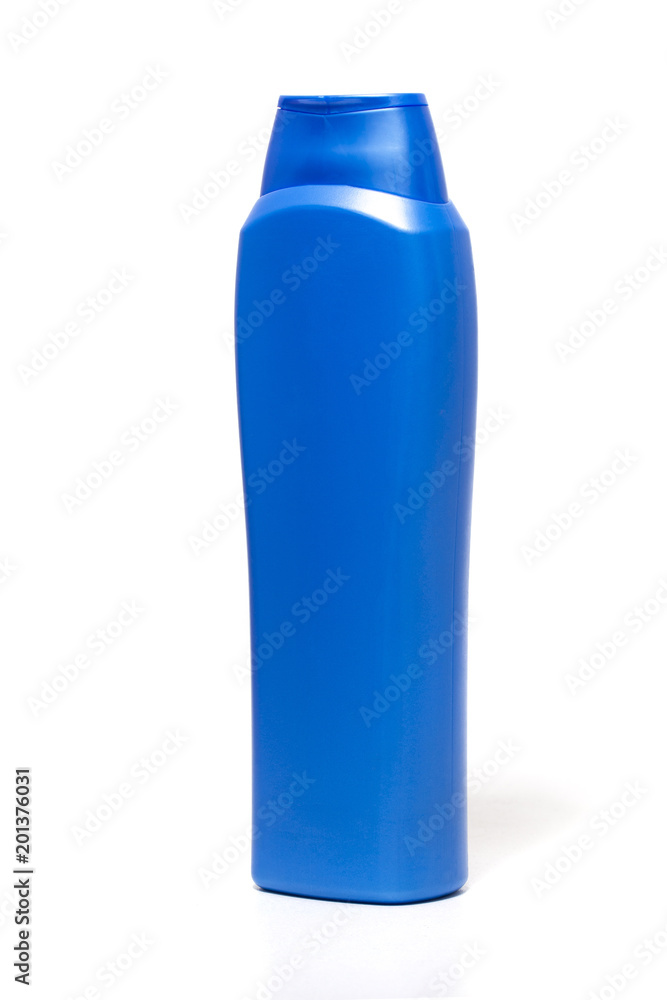 Blue plastic shampoo container Blue plastic shampoo container