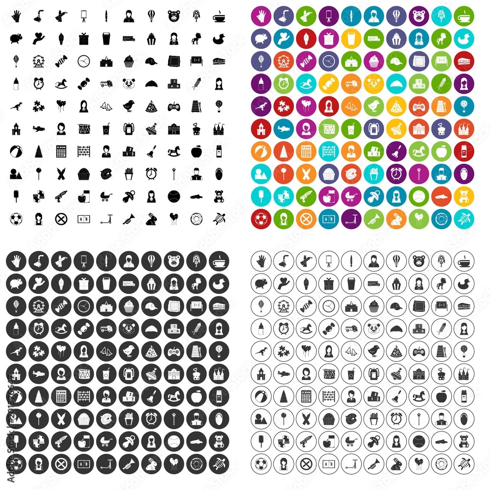 100 child center icons set vector in 4 variant for any web design isolated on white