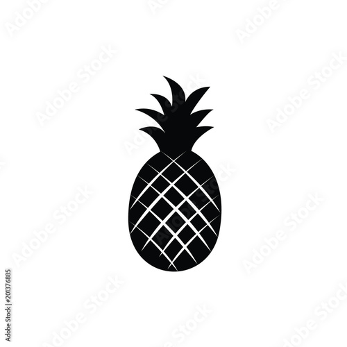 Black pineapple tropical fruit on white background. Vector object.