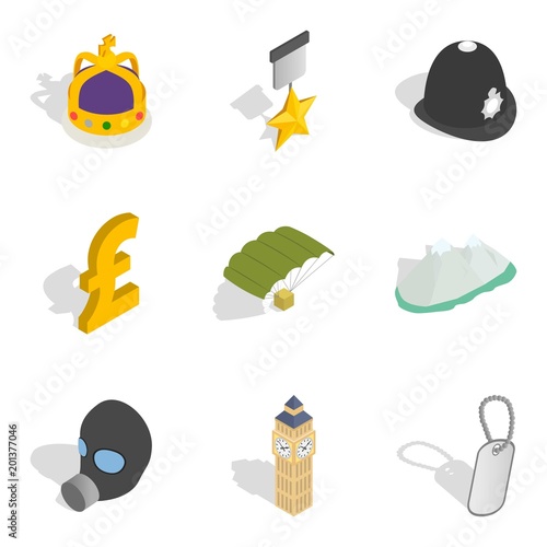 Broad money icons set. Isometric set of 9 broad money vector icons for web isolated on white background