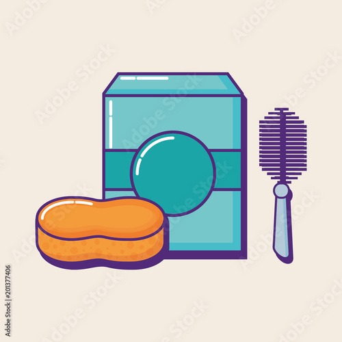 soap box and sponge over white background, colorful design. vector illustration
