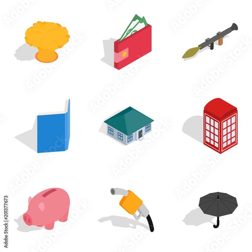 Cash investment icons set. Isometric set of 9 cash investment vector icons for web isolated on white background