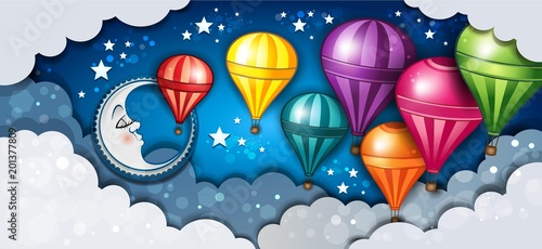 Banner Moon and Hot Air Balloons