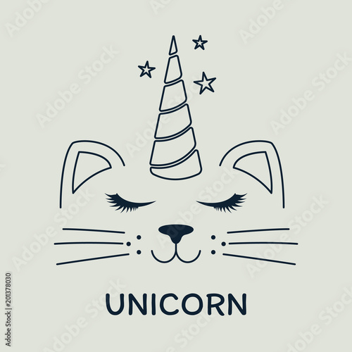Silhouette cute fantasy cat princess unicorn.