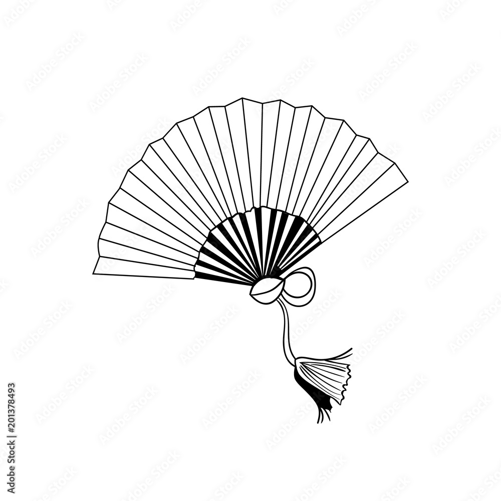 VECTOR Japanese Fan Icon, Outline Drawing, Illustration Isolated Background.