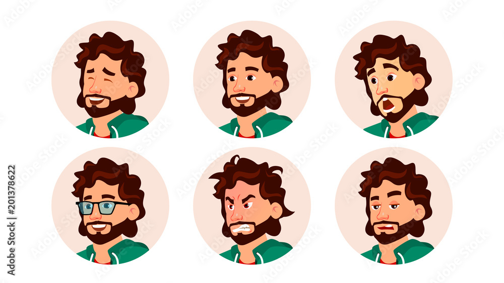 Avatar Man Vector. Round Portrait. Circle Pictogram. Expressive Picture. Flat Cartoon Character Illustration Avatar Man Vector. Round Portrait. Circle Pictogram. Expressive Picture. Flat Cartoon Character Illustration