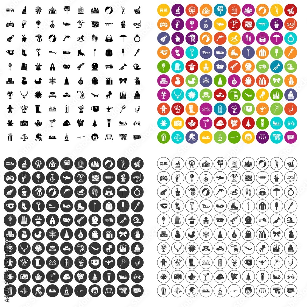 100 children icons set vector in 4 variant for any web design isolated on white