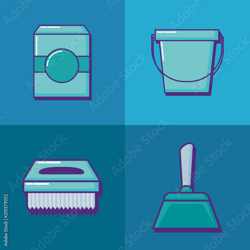 icon set of house cleaning concept over blue squares, colorful design. vector illustration
