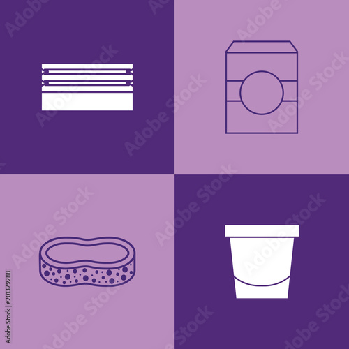 icon set of house cleaning concept over purple squares, colorful design. vector illustration