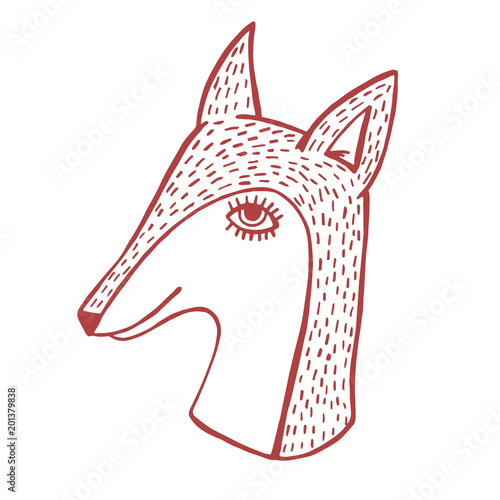 Fox head portrait doodle sketchy vector illustration