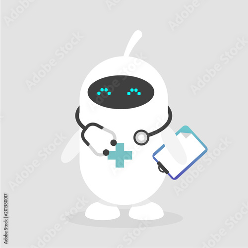 Cute white doctor robot. Modern health care. Flat editable vector illustration, clip art