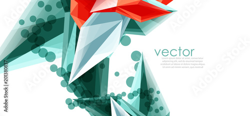 Color glass crystals on white background, geometric abstract composition with glass gemstones and copyspace, background template