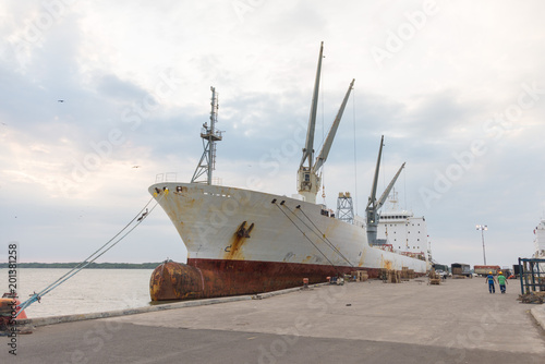 Cargo ship refrigerator moored