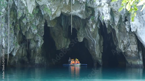 Tourists leaving Underground river by boat, Sabang, Philippines