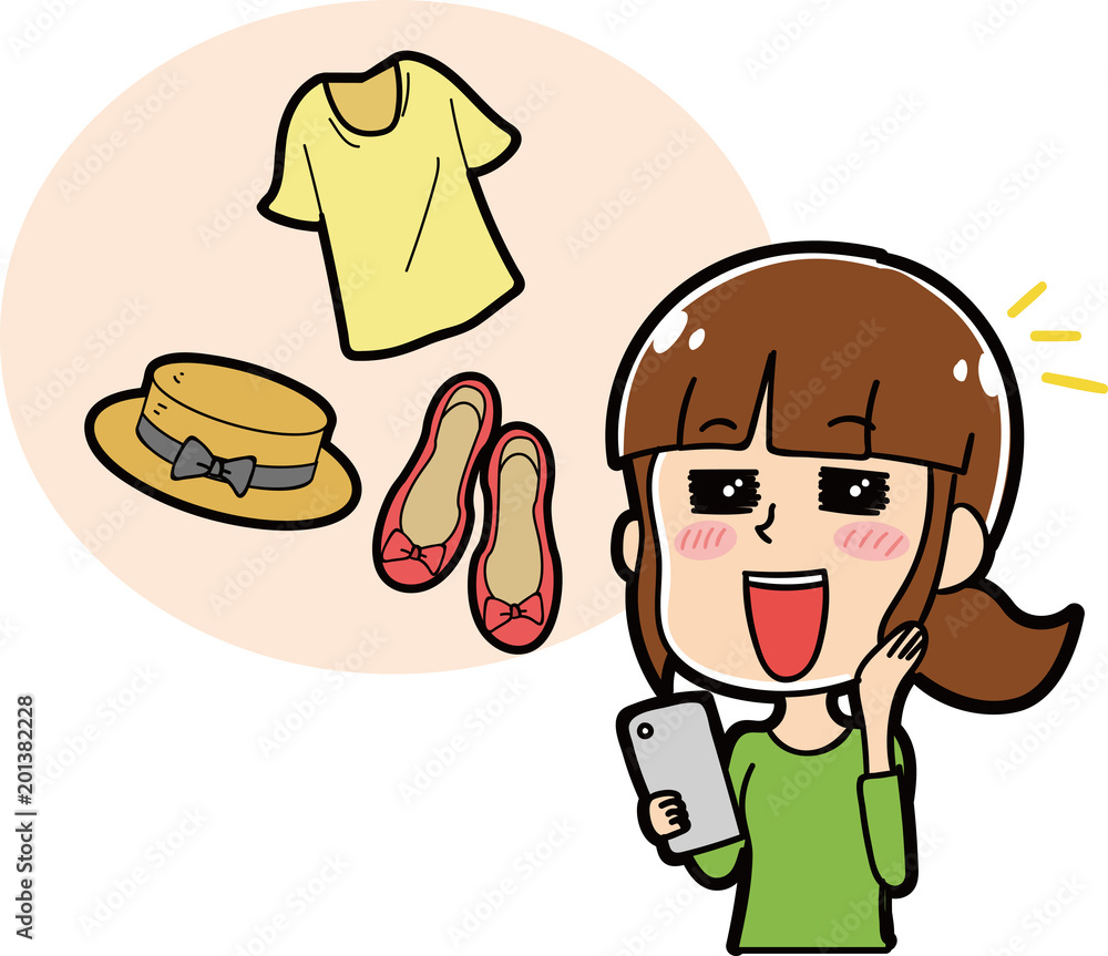 ネットショッピングをして喜ぶ女性のイラスト Stock Vector Adobe Stock