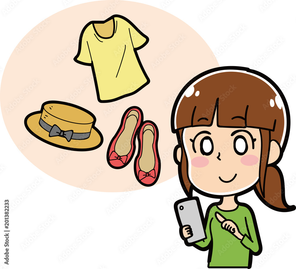 ネットショッピングをする女性のイラスト Stock Vector Adobe Stock