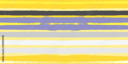Vector Watercolor Sailor Stripes Summer Pattern. Yellow, White, Purple Hand Painted Stripes for Swimwear or T-Shirt. Autumn Yellow Vintage Fabric Design. Trendy Hipster Retro Drawn Creative Lines
