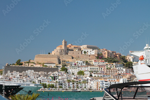 Fototapeta Naklejka Na Ścianę i Meble -  Water area of seaport and fortified city ashore. Ibiza, Spain
