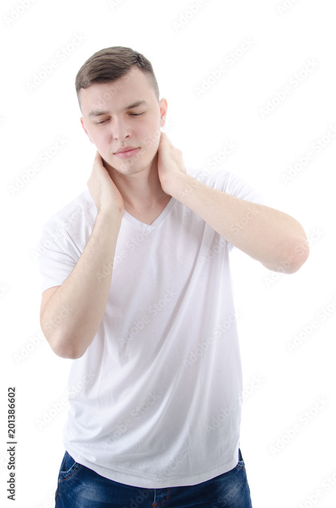 Headache and migraine. An attractive guy. White background. Headache and migraine. An attractive guy. White background.