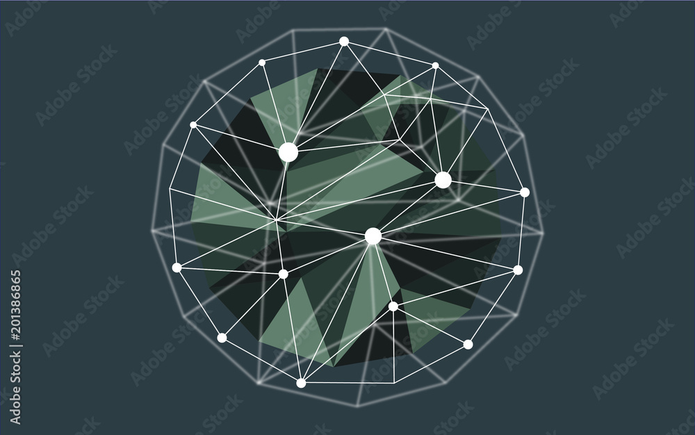 Vector dimensional wireframe low poly object, green spherical shape, sphere. Technology 3d mesh element Vector dimensional wireframe low poly object, green spherical shape, sphere. Technology 3d mesh element