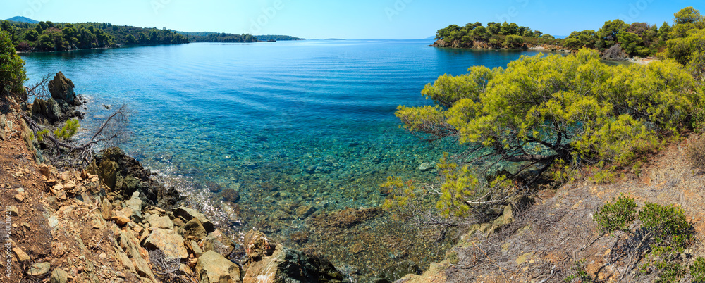 Morning Aegean coast panorama, Sithonia, Greece.