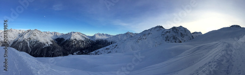 Panorama view of ski region in the alps