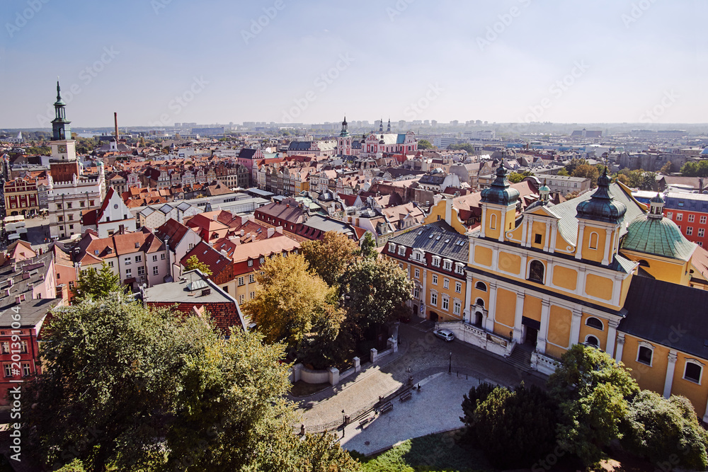 Aerial view on the downtown city of Poznan