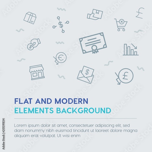 business, money, shopping outline vector icons and elements background concept on grey background...Multipurpose use on websites, presentations, brochures and more