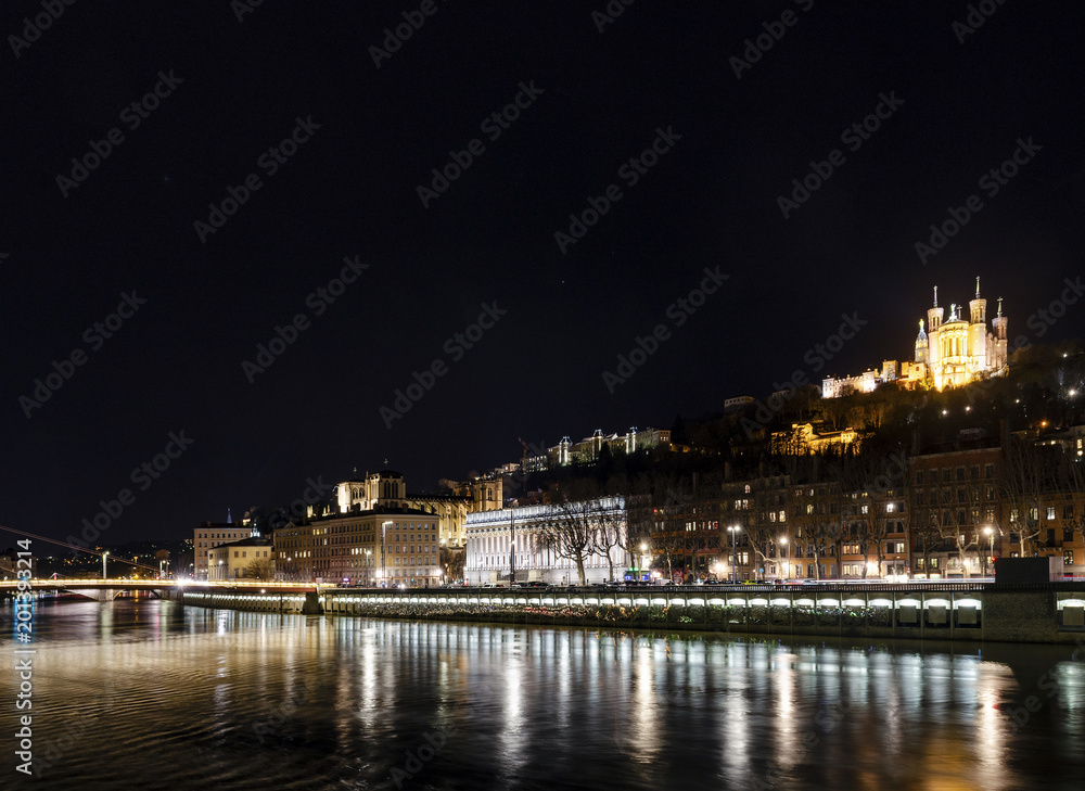 central old town lyon city riverside at night in france