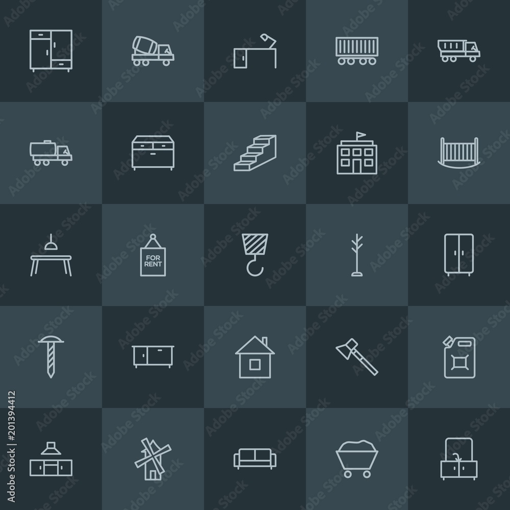 Modern Simple Set of industry, buildings, furniture Vector outline Icons. ..Contains such Icons as closet, wagon, can, hammer, power and more on dark background. Fully Editable. Pixel Perfect. Modern Simple Set of industry, buildings, furniture Vector outline Icons. ..Contains such Icons as closet, wagon, can, hammer, power and more on dark background. Fully Editable. Pixel Perfect.
